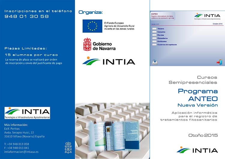 Próximos cursos semipresenciales del Programa ANTEO desarrollado por INTIA para el registro de tratamientos fitosanitarios